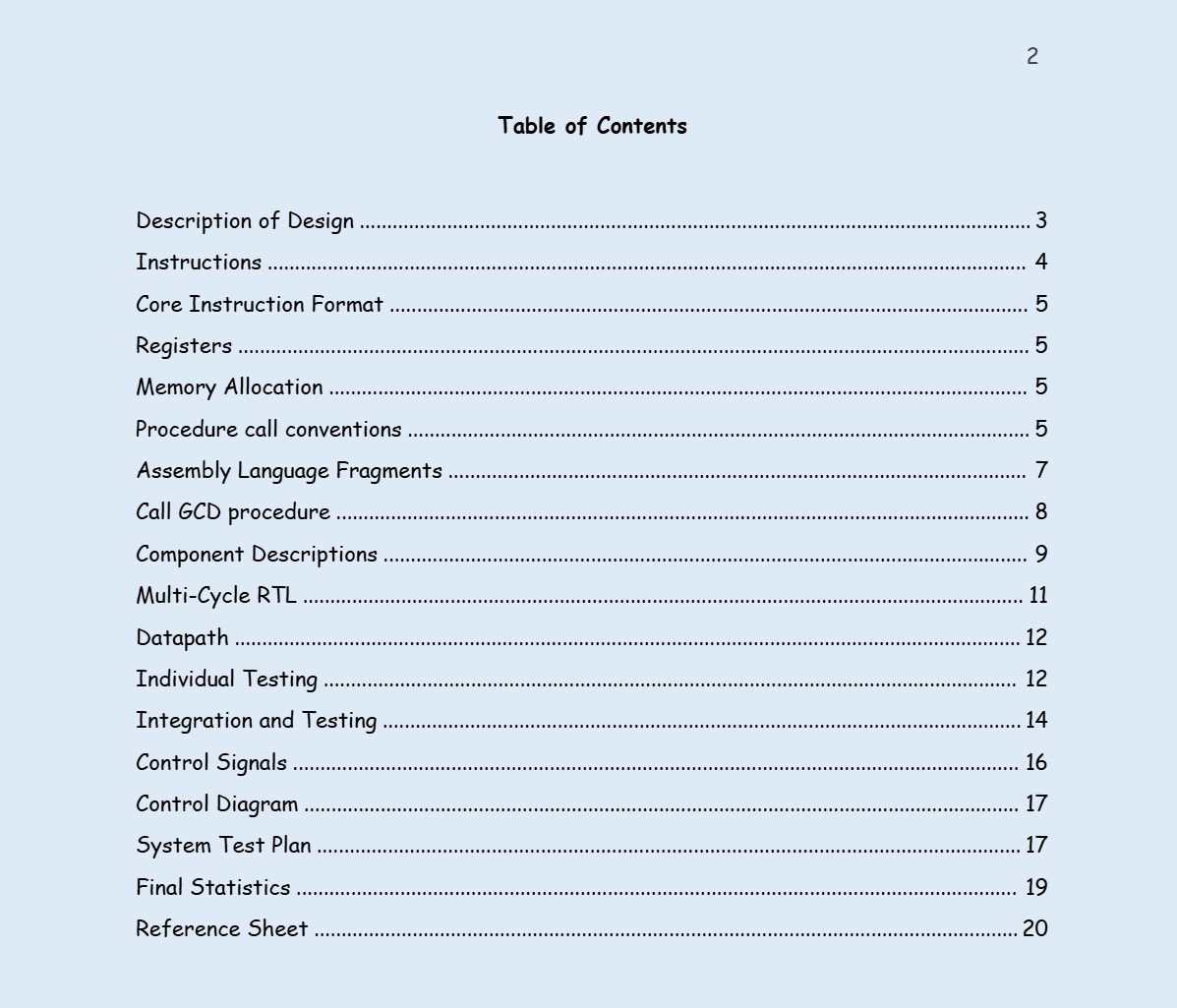 a table of contents